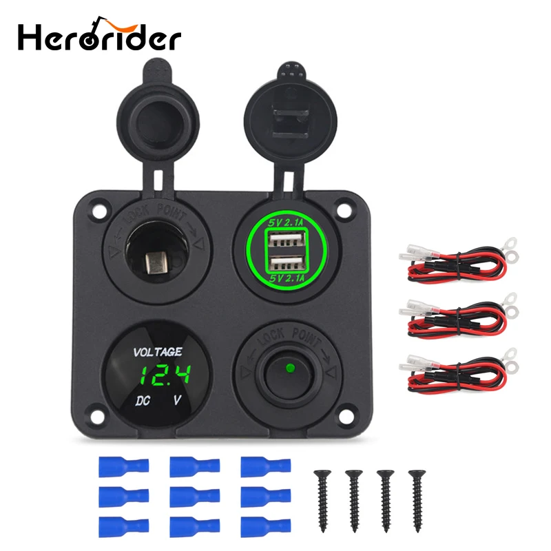 

4 in 1 Dual USB Charger 4.2A Voltmeter 12V Power Outlet ON-OFF Toggle Switch for Car Boat Marine RV Truck Camper Vehicles Switch