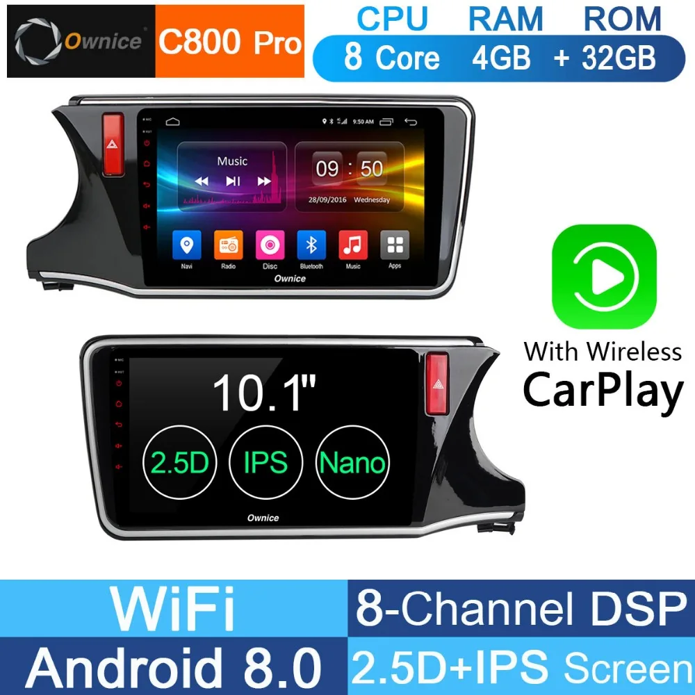 Автомобильный DVD плеер 10 1 &quotIPS Android 8 Octa Core 4G RAM 32G ROM стерео радио для Honda City 2014 2015 2016
