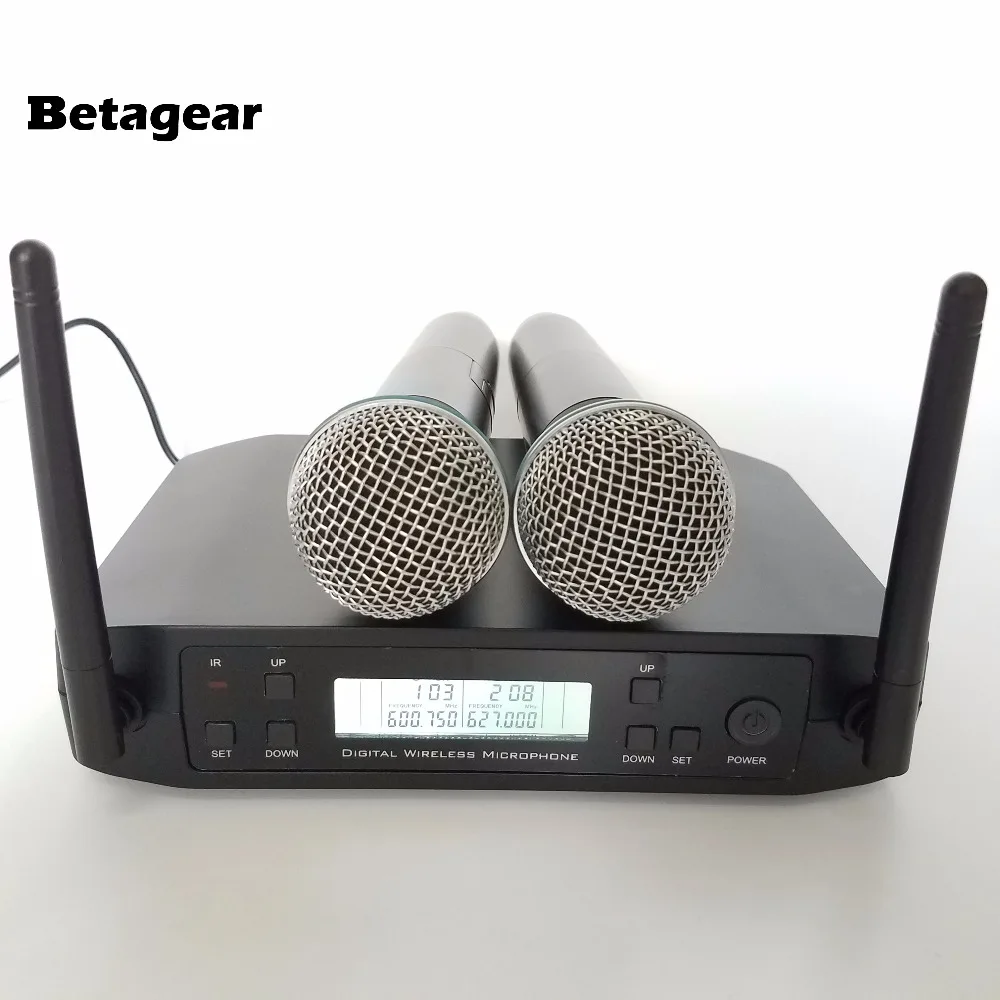 

Betagear 2-канальный UHF беспроводной микрофон для караоке, система GLDX4 600-649 МГц цифровой микрофон UHF двойной ручной микрофон