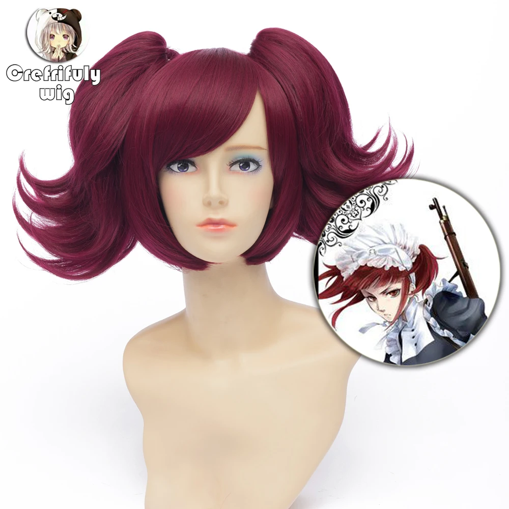 

Black Butler Merlin Wine Red Short Cosplay Wig Synthetic Hair Peruca Halloween Costume Ponytail Wigs For Women