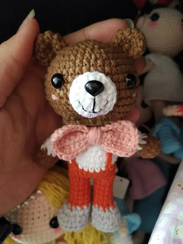 15*8 см милый медведь рука-переплетенные волосы кукла вязание крючком узор