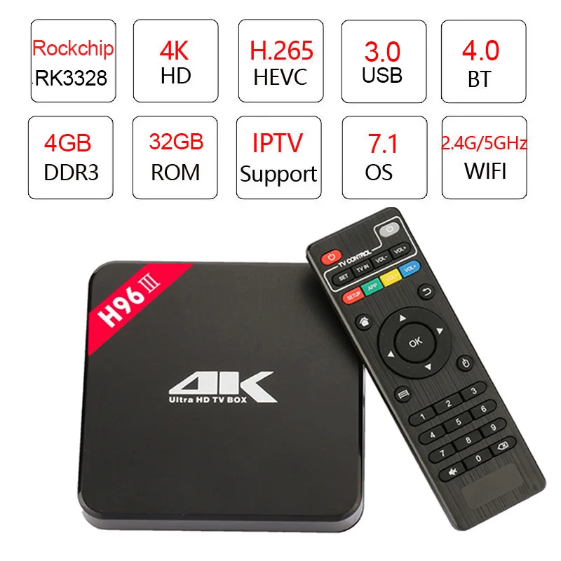 H96 III ТВ приставка на Android RK3328 4 Гб ОЗУ 32 ПЗУ USB 3 0 2 ГГц WiFi BT4.0 медиаплеер k HD Смарт PK