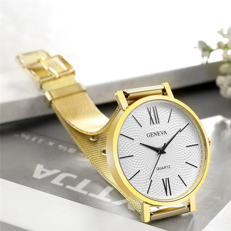 Geneva роскошные женские часы из нержавеющей стали Relojes Para Mujer модные повседневные женские часы с пряжкой часы женские кварцевые часы