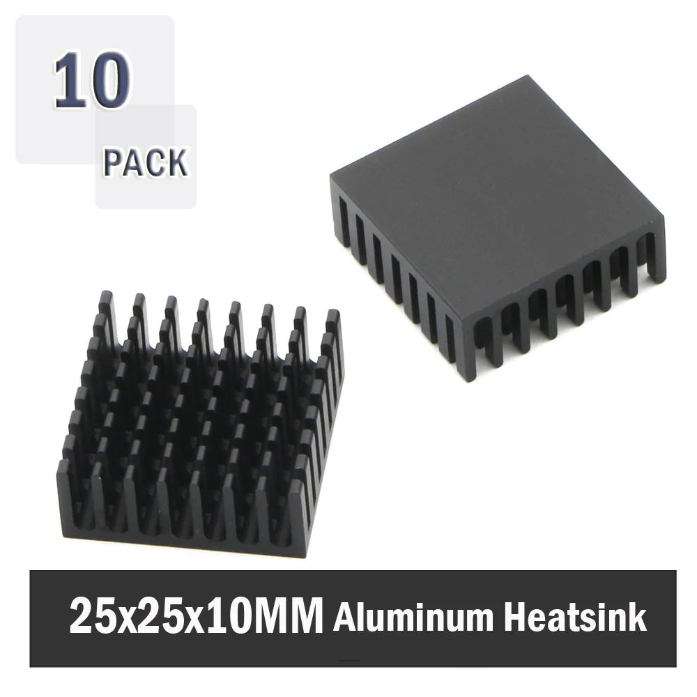 10Pcs Gdstime 25x25x10mm 25mm 10mm Black Aluminum Cooler Radiator Heat Sink Heatsink for Stepper Drive  MOSFET VRM Vram IC Chips