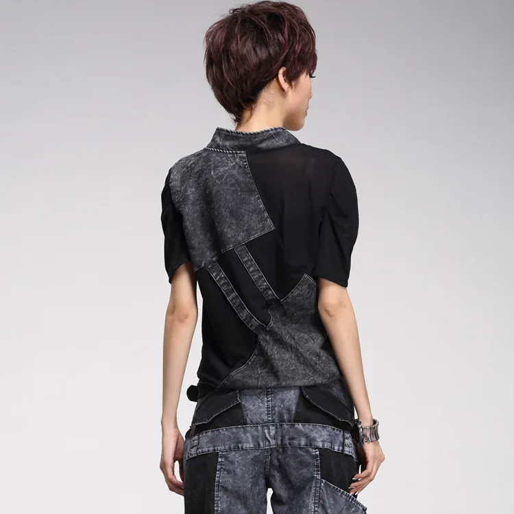 Лето 2018 женская футболка в стиле панк модная перспективная сетчатая джинсовая