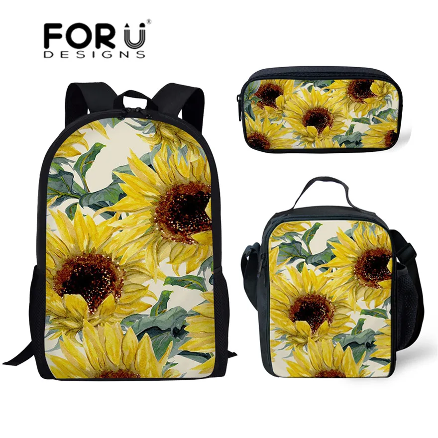 FORUDESIGNS/Детская сумка с принтом подсолнухов школьные сумки для детей 3 шт./компл.