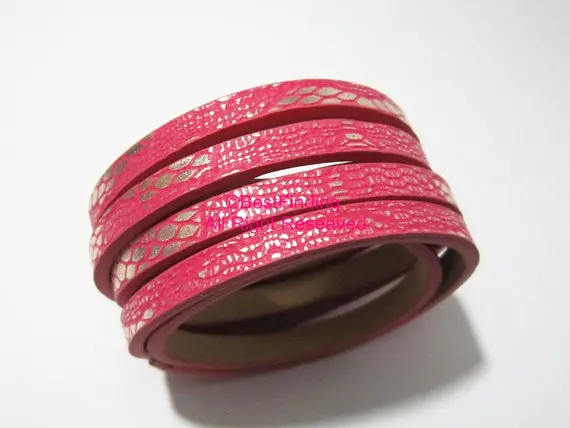 

5x2mm Fushia shivering glitter leather cord 5mm leather cord