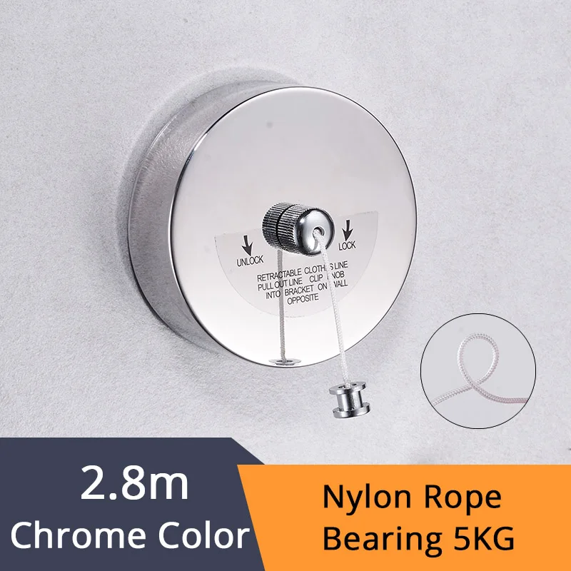 Chrome-1257L-Nylon Полки для ванной комнаты из нержавеющей стали, одежда хорошего качества, одинарная линия в стиле отеля, сушильная линия для ванной комнаты, HJ-1256 - Цвет: Chrome-1257L-Nylon