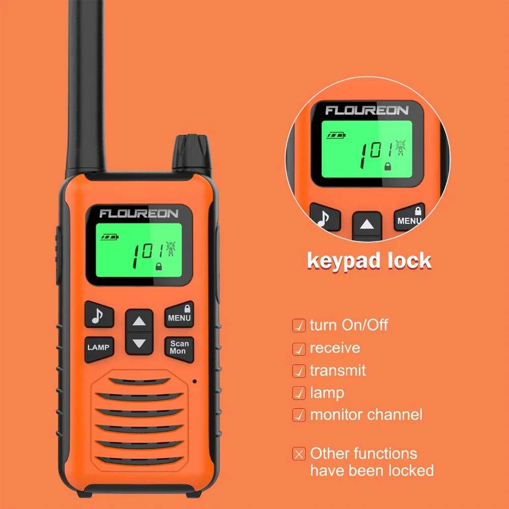 FLOUREON 16 каналов Twins Walkie Talkies PMR 446MHZ двухстороннее радио до 5000 метров/3,1 милей диапазон ручной переговорный оранжевый