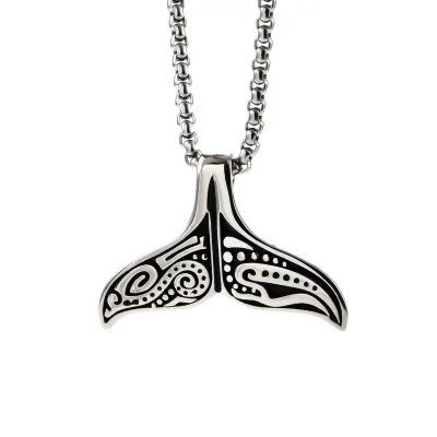 

Fashion Whale Fishtail Dolphin Tail Titanium Necklaces Pendants Women Men Stainless Steel Black Prayer Choker Jewelry Charm N111