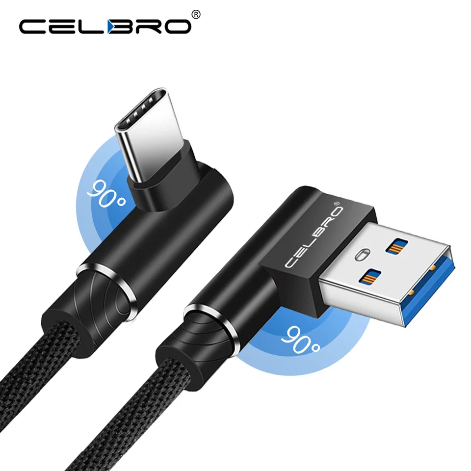 Зарядный кабель USB Type C 90 градусов для смартфонов Pocophone F1 Xiaomi Mi A2 Mi8 SE Mix 2 S A1 Max