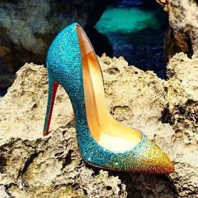 Colorful Rhinestone Crystal Women High Heels Ombre Elegant Blue Shoes Bling Wedding Pigalle Follies Strass Brand Pumps | Обувь