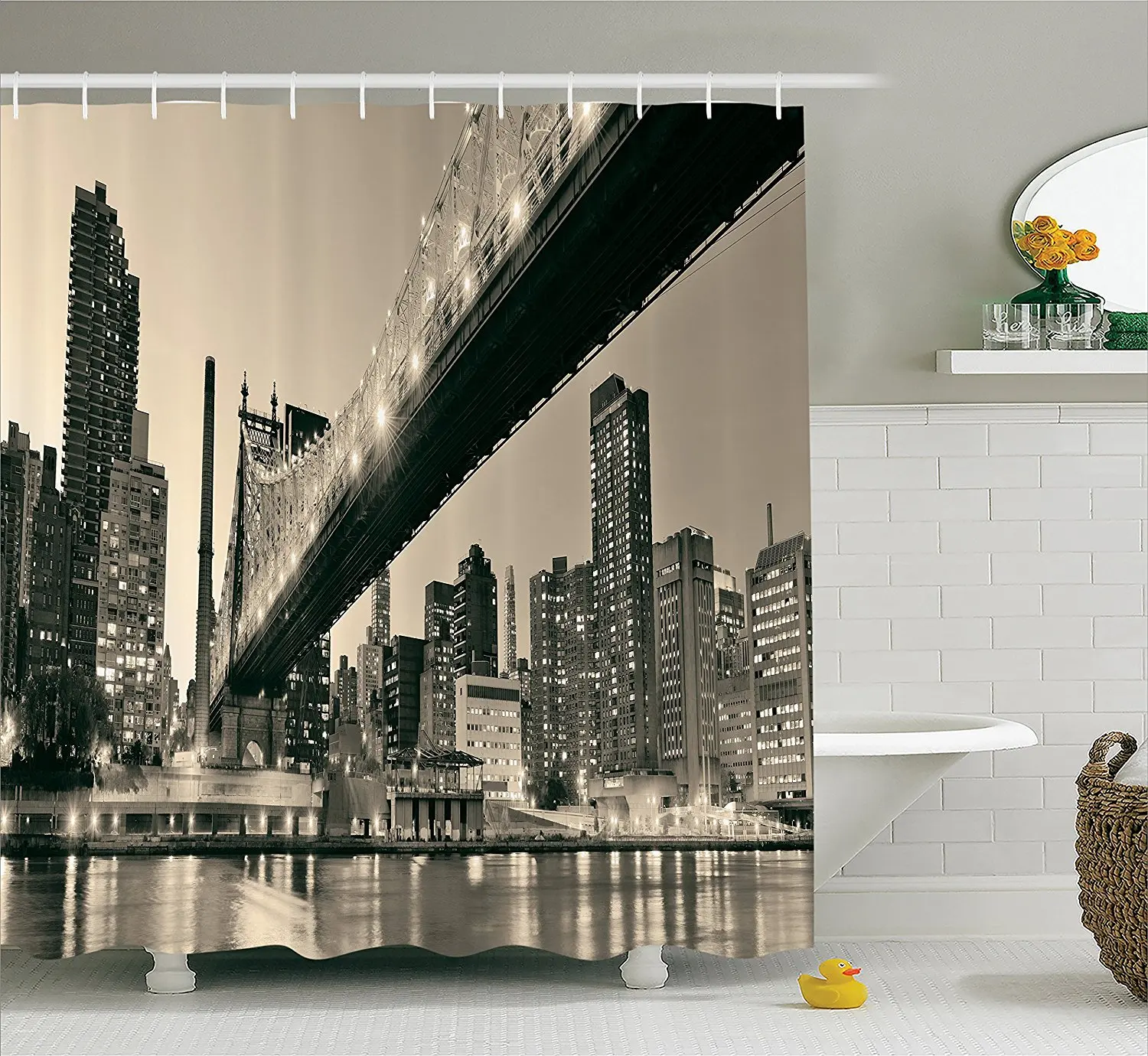 Современная занавеска для душа Queensboro Bridge NYC из полиэстера с изображением ночного