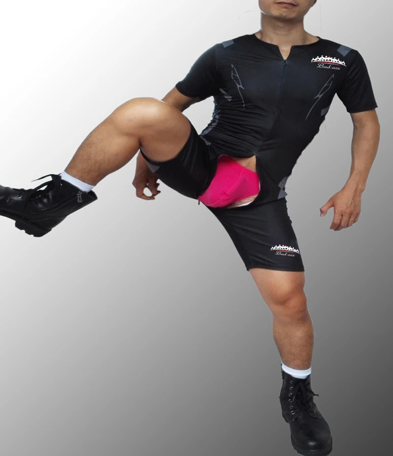 Сексуальный мужской костюм X Man с широкой молнией спортивный для быстрого бега