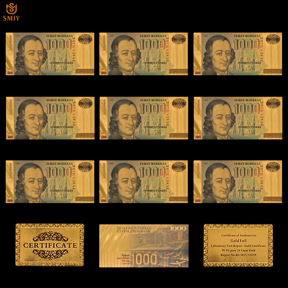 10 шт. новый продукт 2018 красочная финская валютная бумага 1000 Tuha Money 24k позолоченная