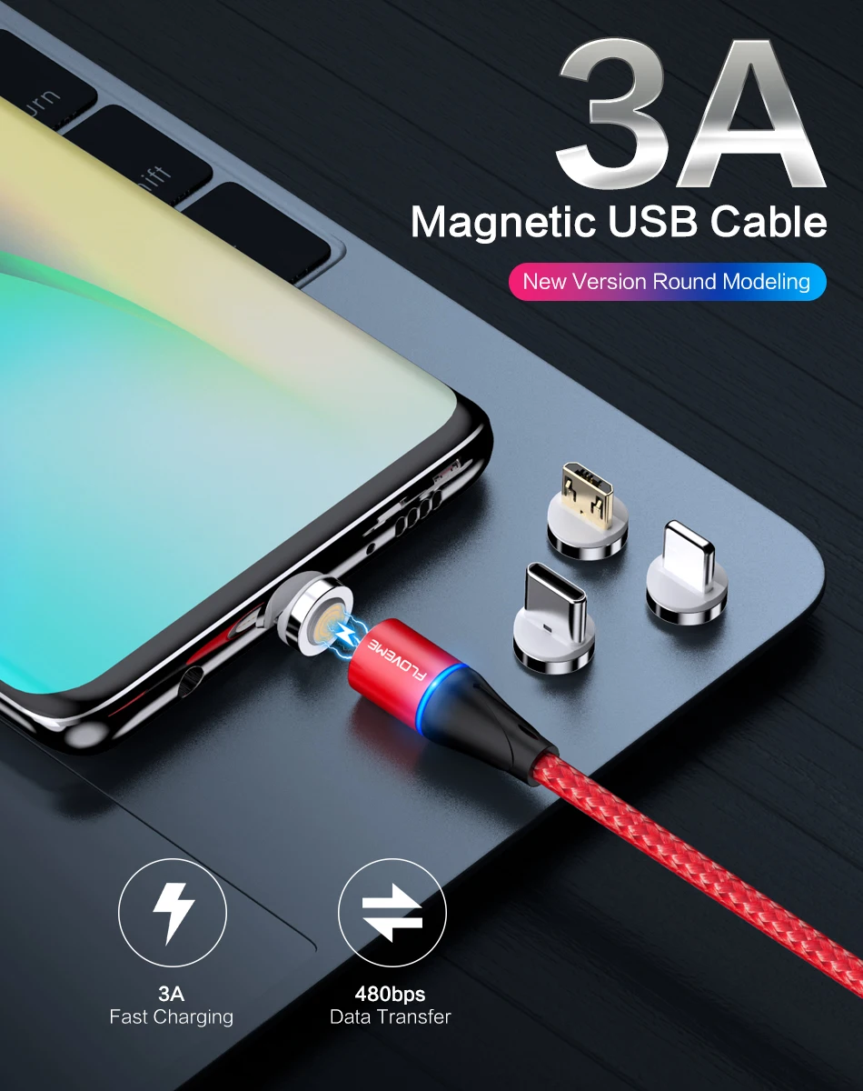 FLOVEME 3A Магнитный кабель Micro usb type C кабель для зарядного устройства Магнитный кабель для быстрой зарядки для iPhone huawei кабель для быстрой зарядки
