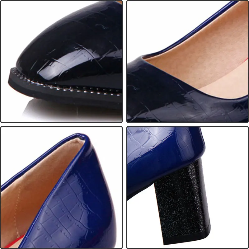 Daitifen 2018 size 33-44 mixed color patent leather women pumps fashion square toe thick heels shallow elegant office shoes | Обувь
