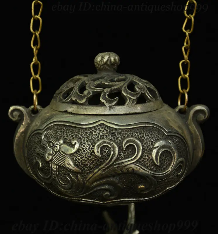 Old China Palace Silver Dragon Loong Hang Incense Burner Censer Incensory Statue | Дом и сад