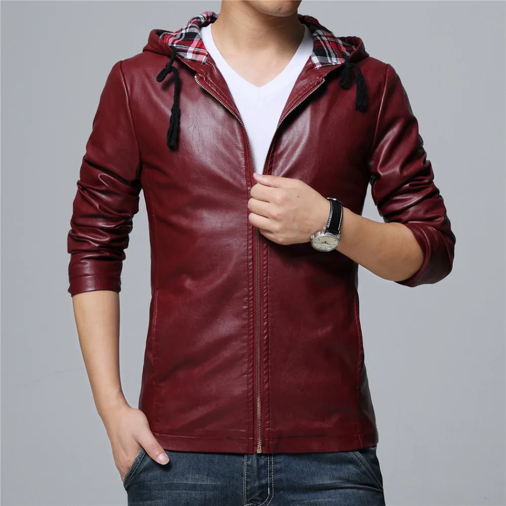 Куртка мужская из искусственной кожи пальто с капюшоном большие размеры 5XL цвет
