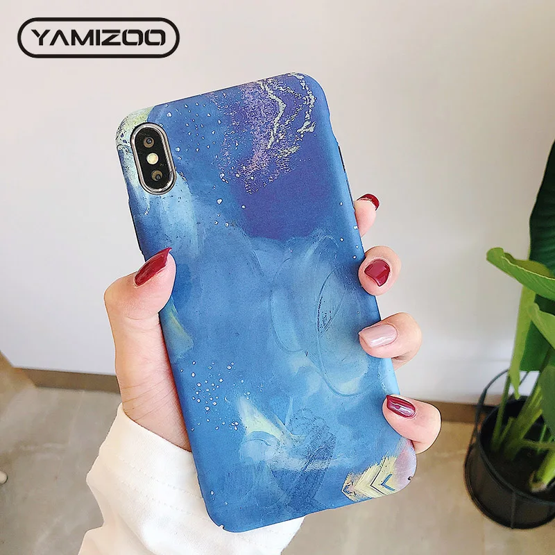 YAMIZOO 3D Relief Luminous/Flower/Luxury/Hard Case For iPhone 7 Blue Phone Cases 6s 6 Plus Xs Max X XR 8 |