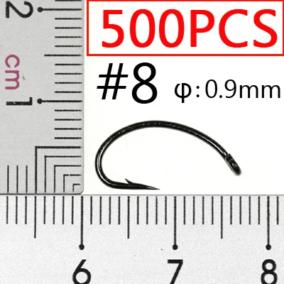 ICERIO 500 шт. крючок для завязывания мух Nymph Bug креветка Скад Pupae личинки Caddis мухи для рыбной ловли Крючки#8~#16 рыболовный крючок - Цвет: 500PCS Size 8