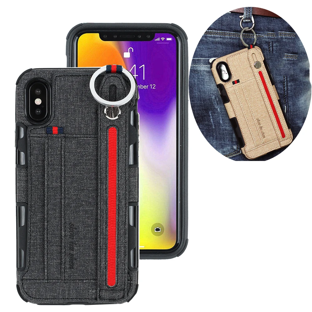 Чехол для IPhone X XS MAX XR 8 7 6 Plus с отделением карт брелок Samsung Galaxy S8 S9 Note