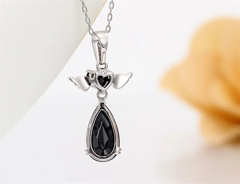 Ожерелье с подвеской в виде крыла ангела черным фианитом|jewelry chain necklace|jewelry gold