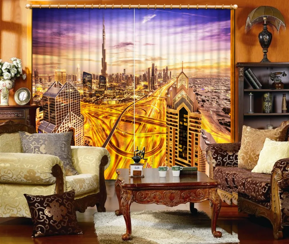 

Customize Fashion 3d Curtains Home Decoration Bustling city night view Curtains For Living Room Cortina Blackout