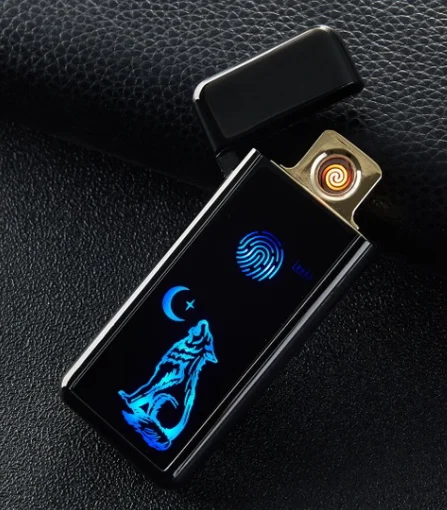 Полноэкранная электронная USB Зажигалка вольфрама турбо Зажигалка для курения - Цвет: black wolf