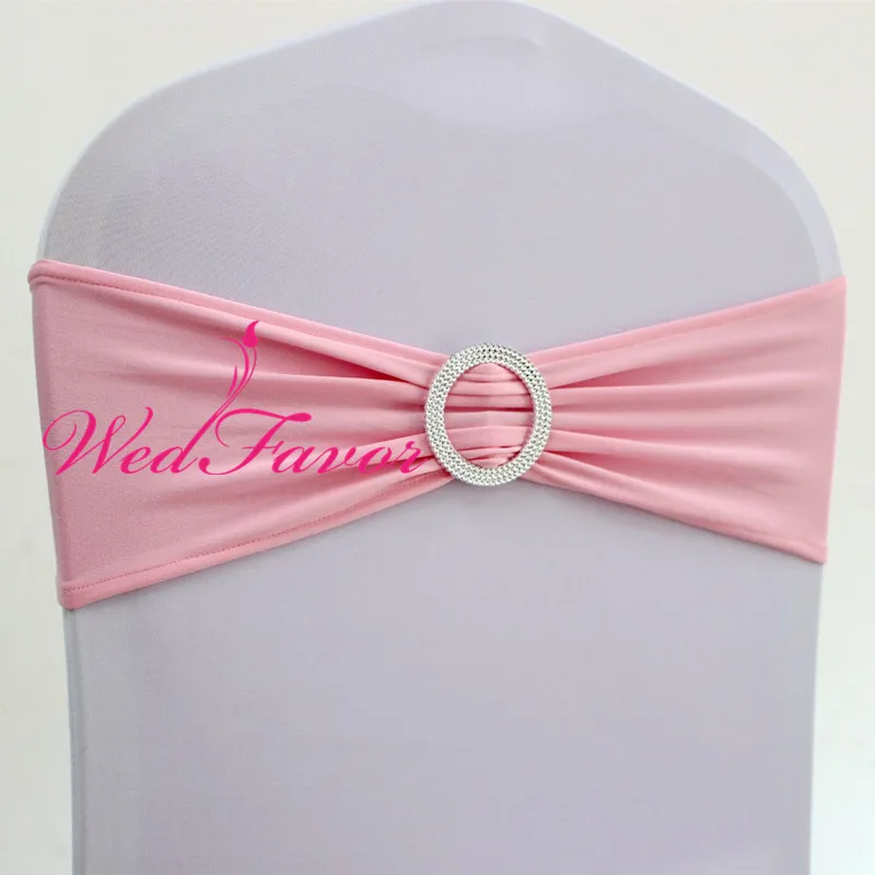 Pink WedFavor 100 шт Коралловая лайкра стрейч на стул галстуки-бабочки эластичная Подвязка из спандекса для стула ленты с пластиковой круглой пряжкой для свадьбы - Цвет: Pink