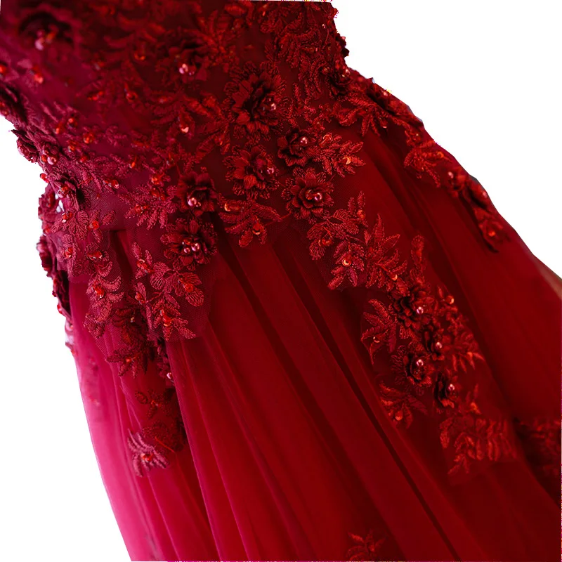 FADISTEE Новое поступление элегантное вечернее платье для выпускного вечера Vestido de Festa ТРАПЕЦИЕВИДНОЕ кружевное Бисероплетение круглый вырез 3d-цветочные аппликации бордовый