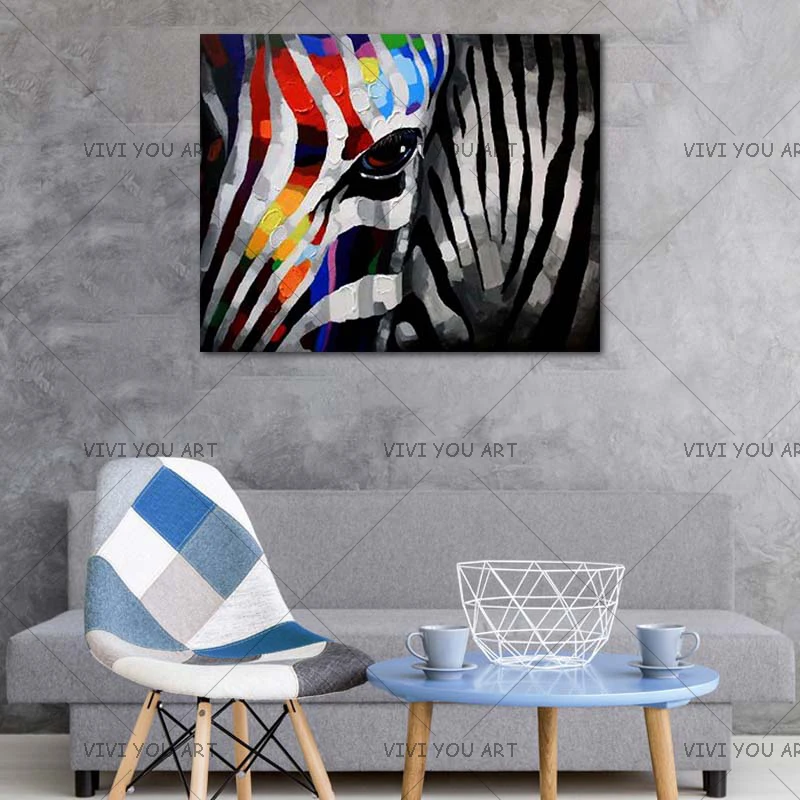 Милые Красочные Zebras Картина на холсте большая акриловая текстурированная