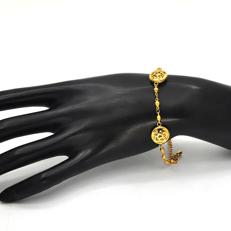 stainless steel gold bracelets round engraved hollow out flower for women Br0411163 | Bracelets