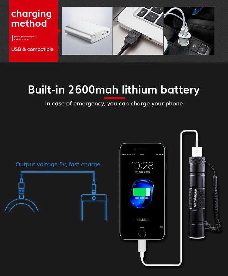 Naturehike Портативный usb зарядка открытый свет перезаряжаемый 3 модели Сверхлегкий водяной Poof инструмент для кемпинга