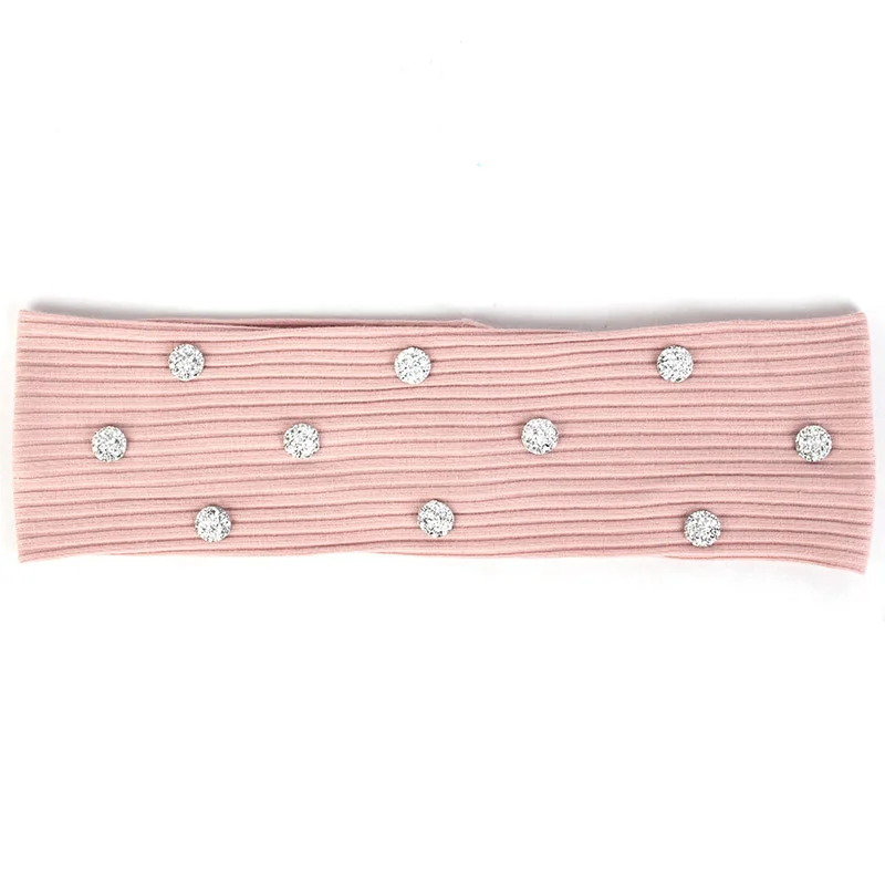 Pink Silver 7 см Женская Повседневная полосатая повязка на голову с бусинами аксессуары из стразов эластичная ребристая повязка на голову для девочек тюрбан хлопковый головной убор - Цвет: Pink Silver