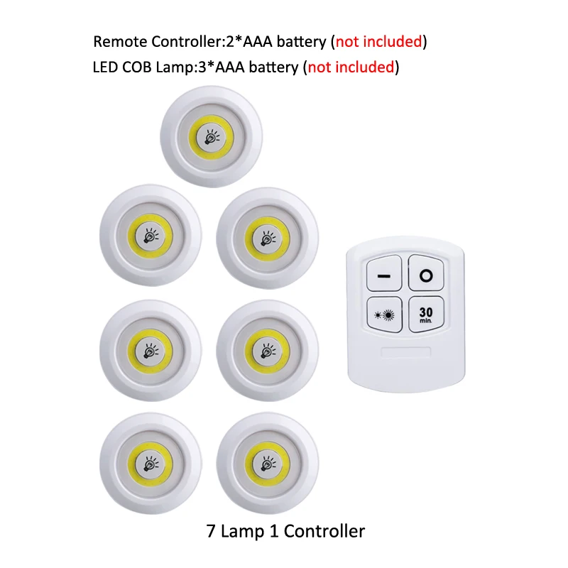 7 lamp 1 controller Затемнения светодиодный ночник подсветка, софиты для шкафа с пультом дистанционного управления Управление Батарея приведенный в действие светодиодный шкафы огни для шкаф для одежды Ванная огни - Испускаемый цвет: 7 lamp 1 controller