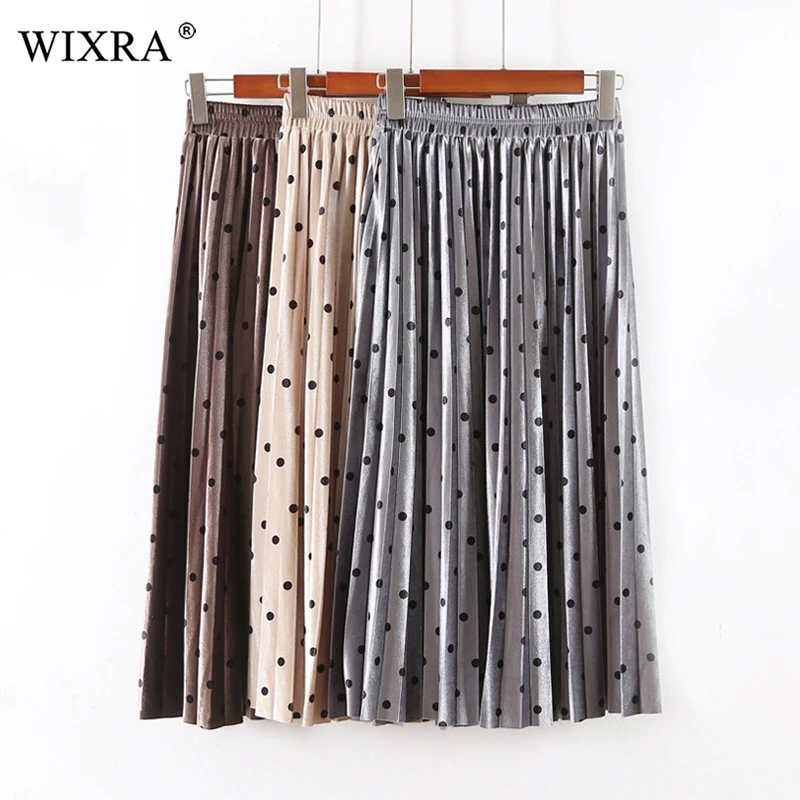 Женская плиссированная юбка в горошек Wixra элегантная бархатная до середины икры