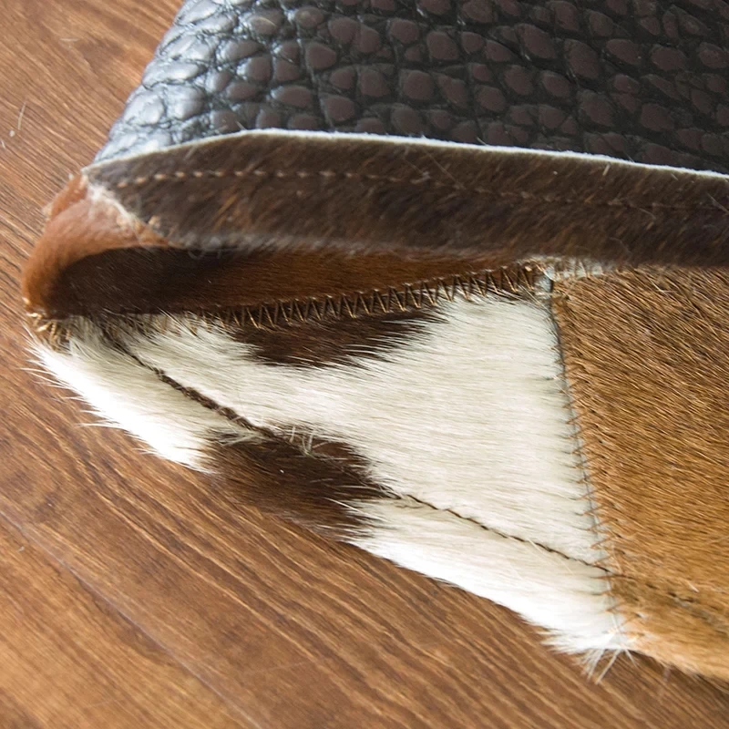 Роскошный круглый ковер из воловьей кожи со швами современный натуральный