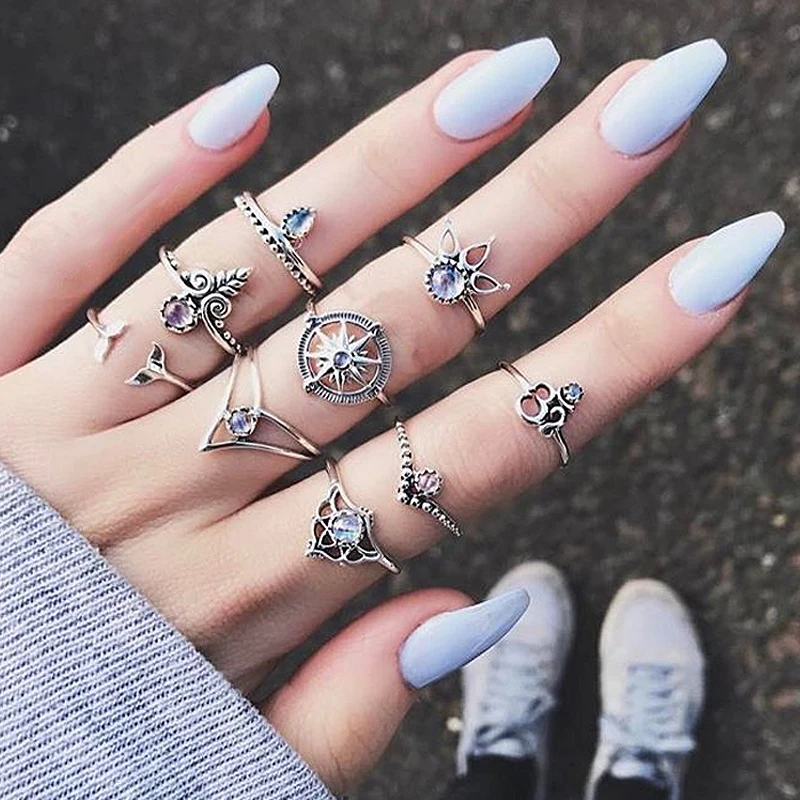 Набор колец в стиле бохо для женщин ювелирные украшения ретро с полым циркулем и