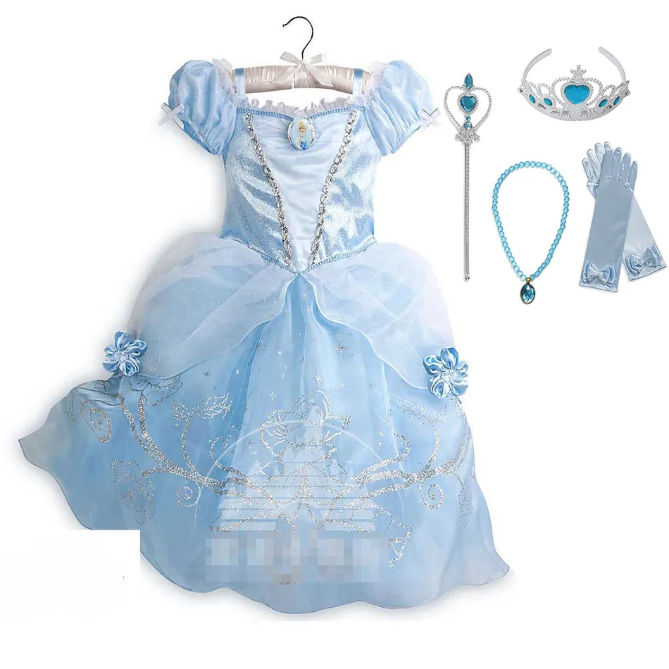 Cinderella SetA Костюм принцессы Рапунцель, Золушки, Спящей красавицы, Белль, для маленьких девочек, костюм с аксессуарами, Детский костюм Эльзы, Анны, жасмина - Цвет: Cinderella SetA