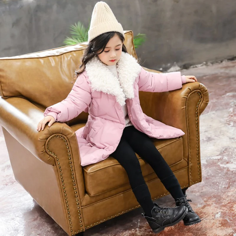 Зимняя куртка для девочек пальто новинка 2018 хлопковая парка с меховым воротником