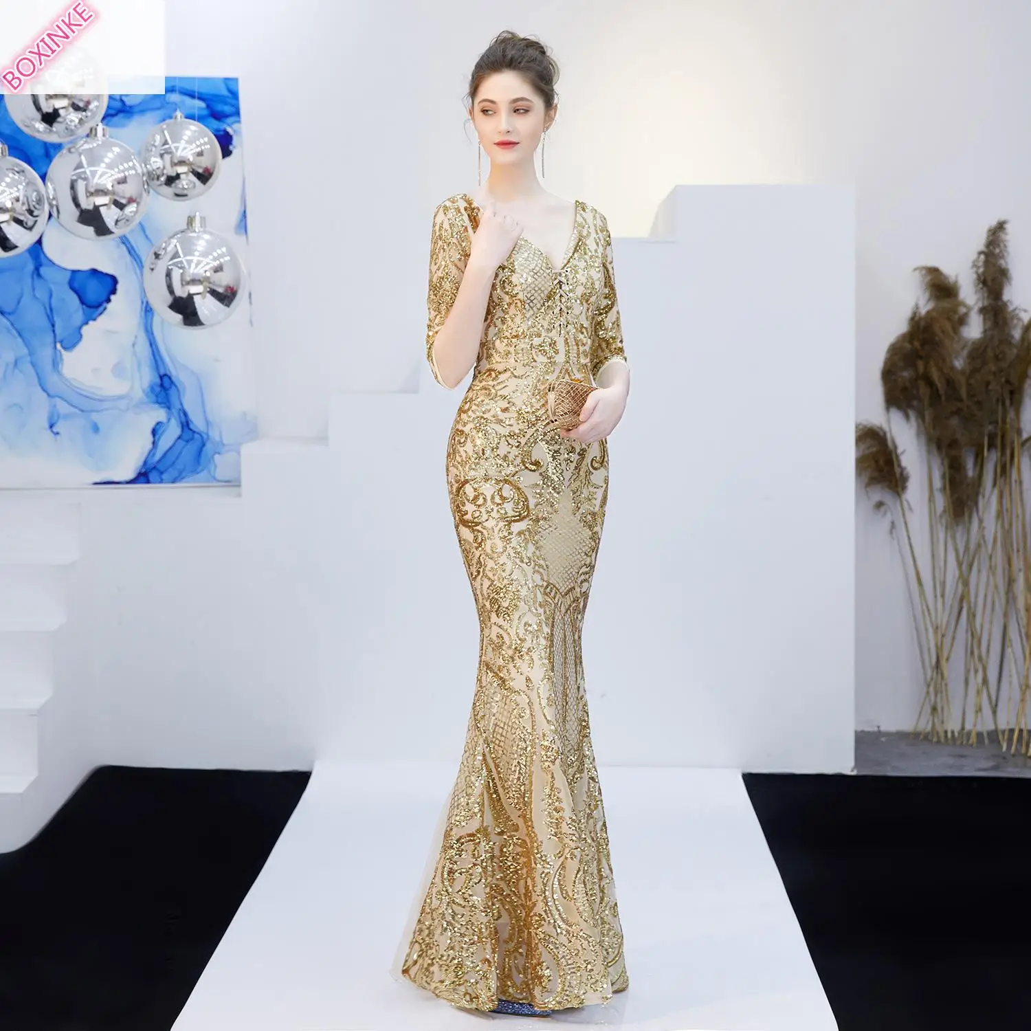 Vestidos mujer Zanzea Размер vestido de festa Банкетный высококачественный атмосферный глубокий v-образный вырез гуманный рыбий хвост с блестками длинный