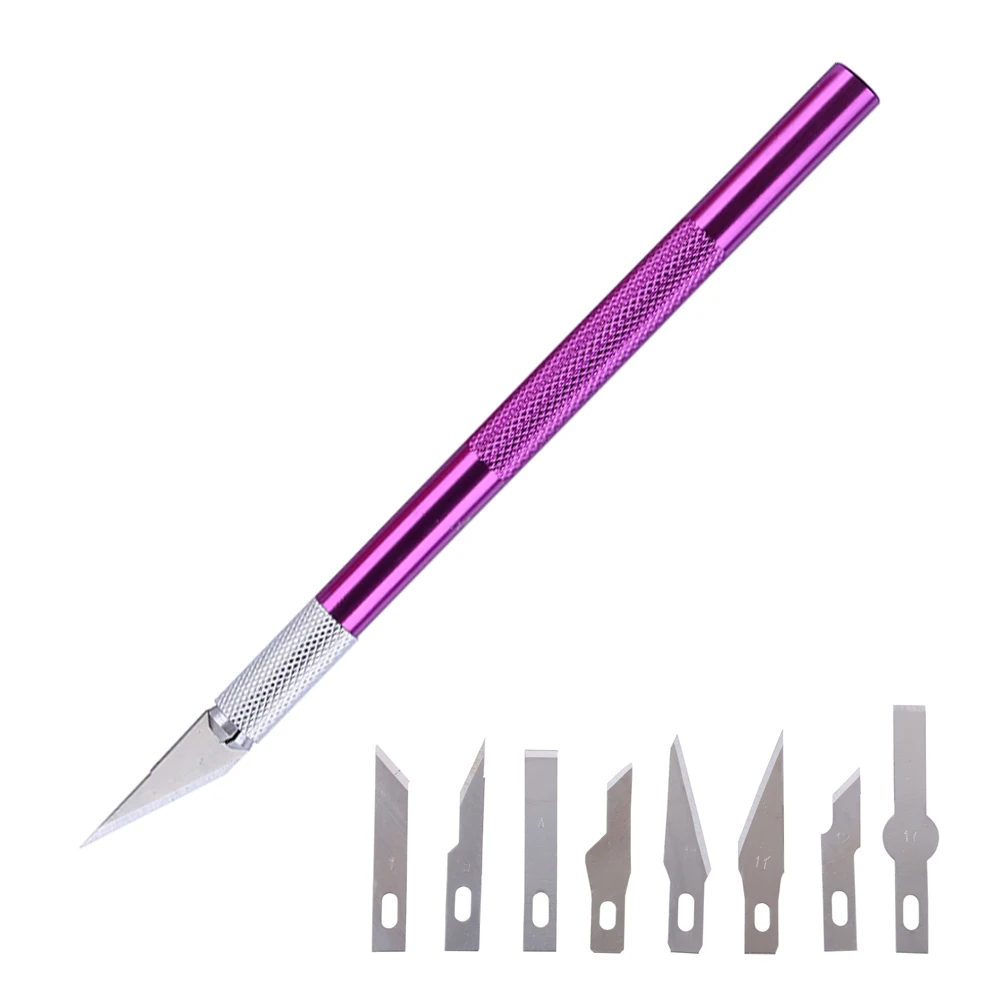 purple 10 шт./лот DIY ремесла Искусство хобби нож скальпель нержавеющая сталь лезвия Ручка Ножи для дерева бумага пленки резак PCB ремонт инструменты - Цвет: purple