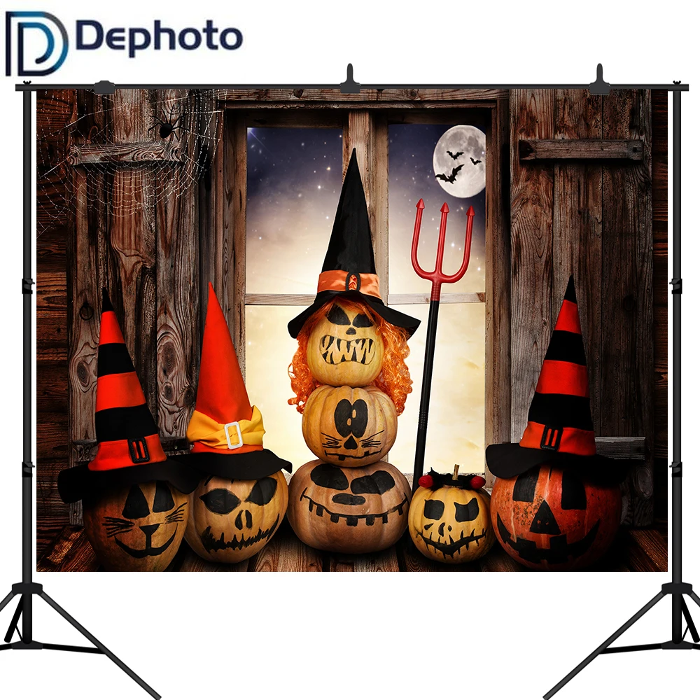 Dephoto Хэллоуин фоны для фотосъемки окно луна Страшные Тыквы вечерние фото фон