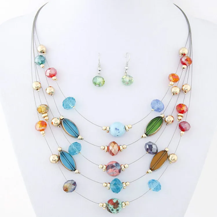 

Classic folk style Bohemian crystal shell necklace with multi-layer necklace set
