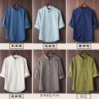 

Dioufond 2019 Summer Men half Sleeves Slim Fit Shirt Chinese Style Male Mandarin Collar Tops Button Solid Men Fashion Shirt 5XL