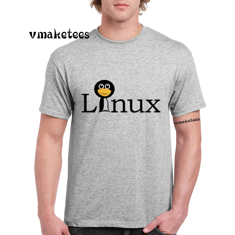 LINUX пингвин в компьютере модная футболка круглый вырез короткий рукав Летняя