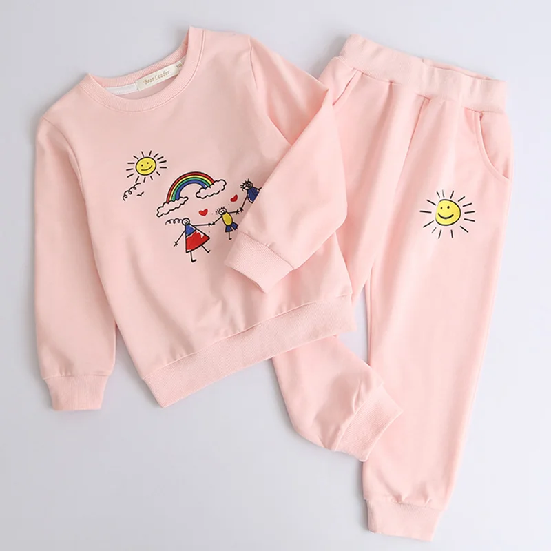 pink az1676 Bear leader/комплекты одежды для детей г. Новая зимняя одежда для девочек толстовки с героями мультфильмов+ повседневные штаны комплект из 2 предметов для девочек От 3 до 7 лет - Цвет: pink az1676