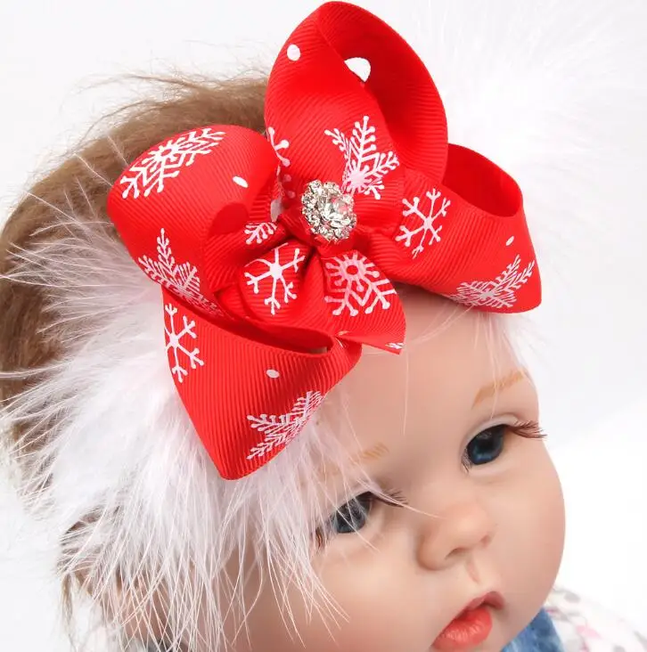 

Christmas Baby Girls Bow Feather Headband Party Xmas Toddler Infant Kids Hair Band Headwear Hair Accessories hair hoop red white