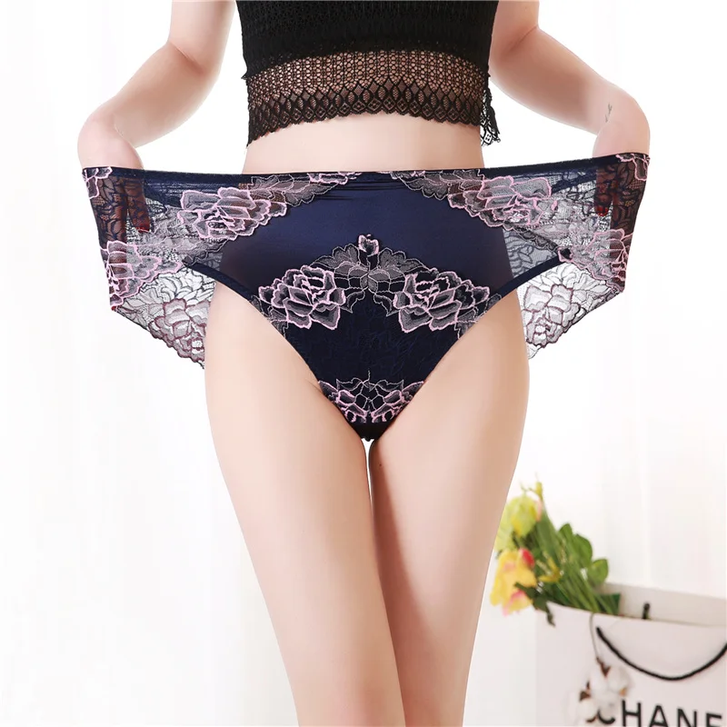 6XL высокое качество, женские сексуальные кружевные трусики, роскошное Прозрачное нижнее белье большого размера, элегантные мягкие женские трусы размера плюс, нижнее белье 00 - Цвет: Navy